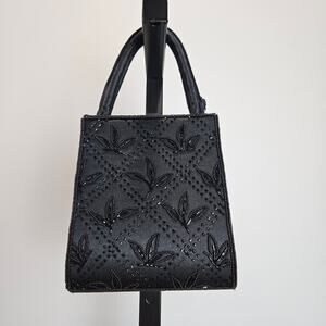 Vintage Another Y&S‎ Creation Black Satin Beaded Top Handle Shoulder Bag Purse